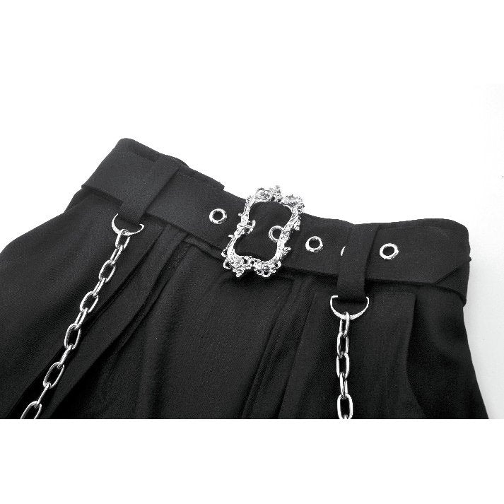 Dark in Love Chain Belt Layered Goth Skirt - Black Polyester Punk
