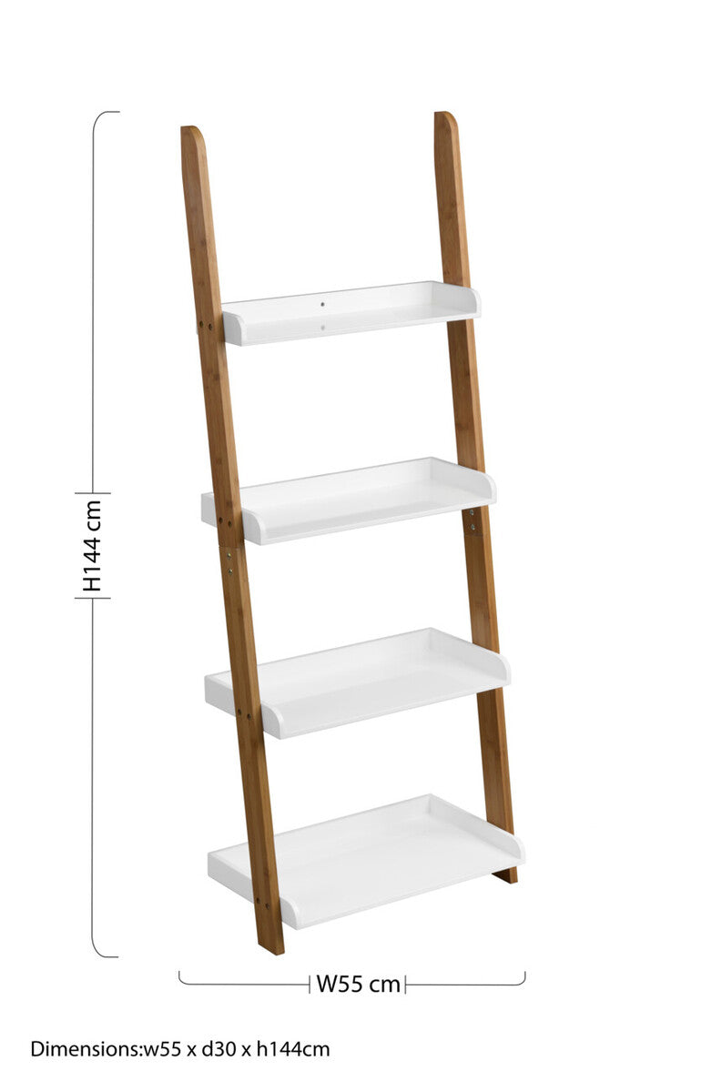 Orsina Nostra 4-Tier Ladder Shelf – Modern Wood and White Display Unit