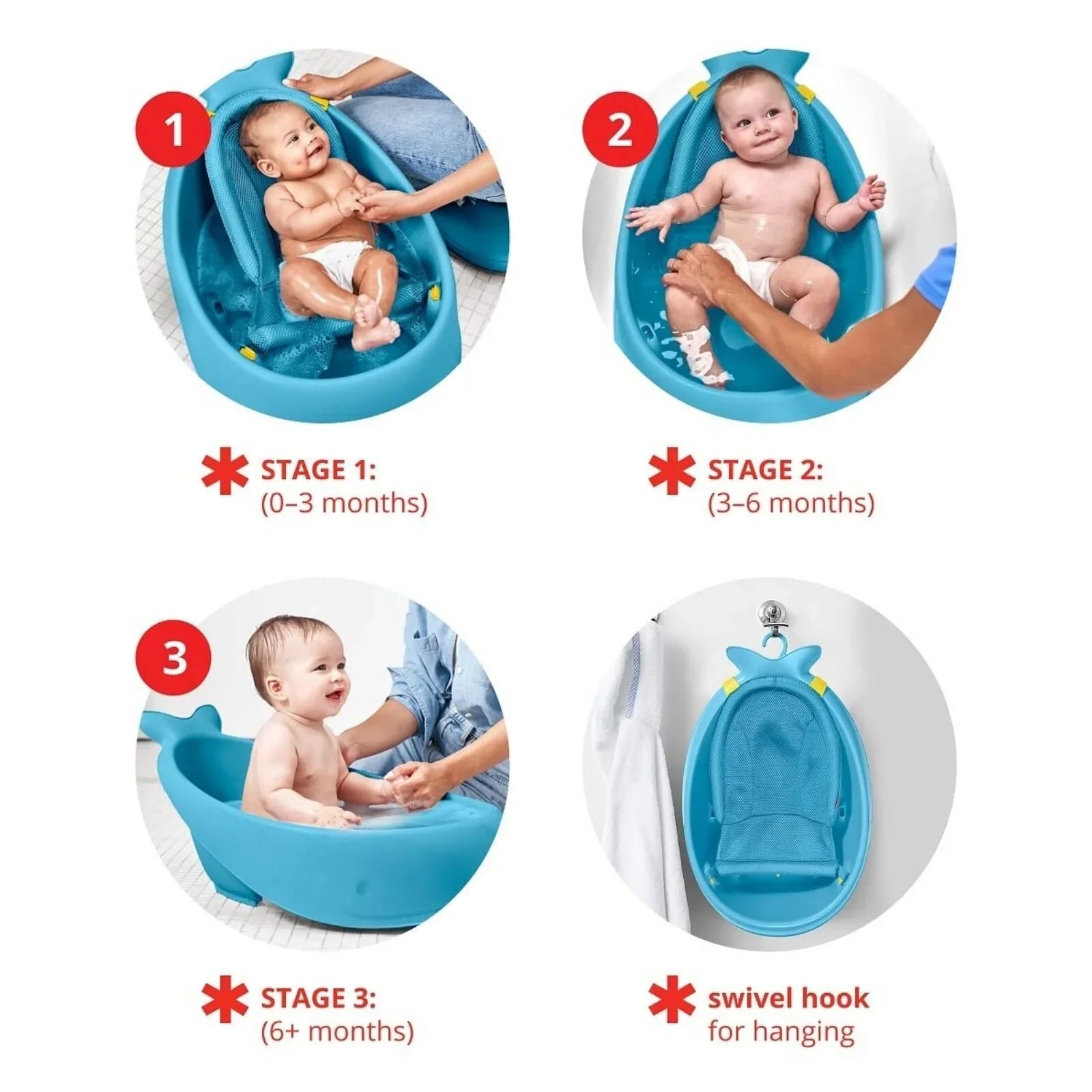 Skip Hop Moby Smart Sling 3-Stage Baby Bath Tub - Blue