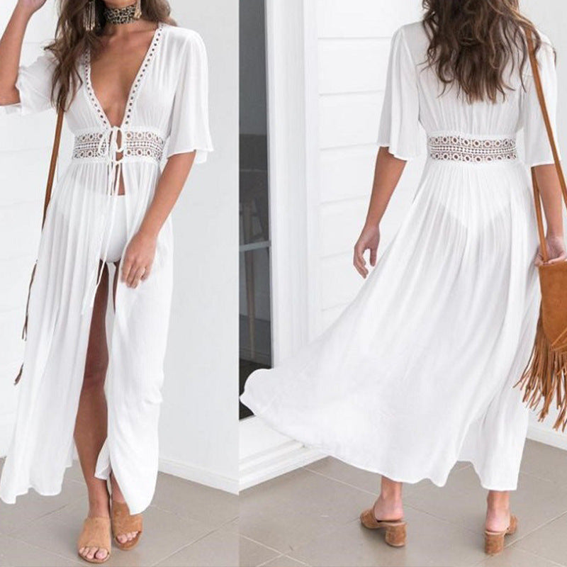Lace Trim Tie Cardigan and Bikini Cover-Up