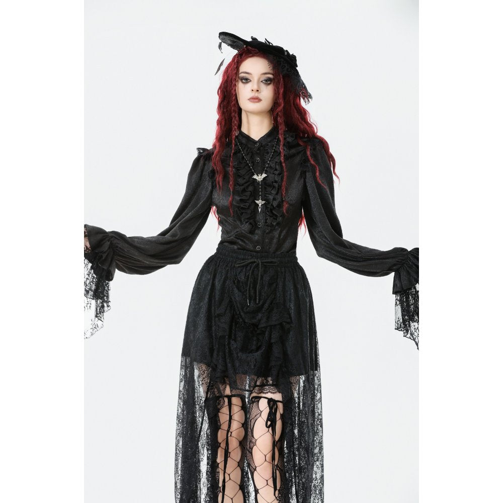 Dark in Love Sabina Black Sheer Lace High-Low Gothic Bustle Skirt