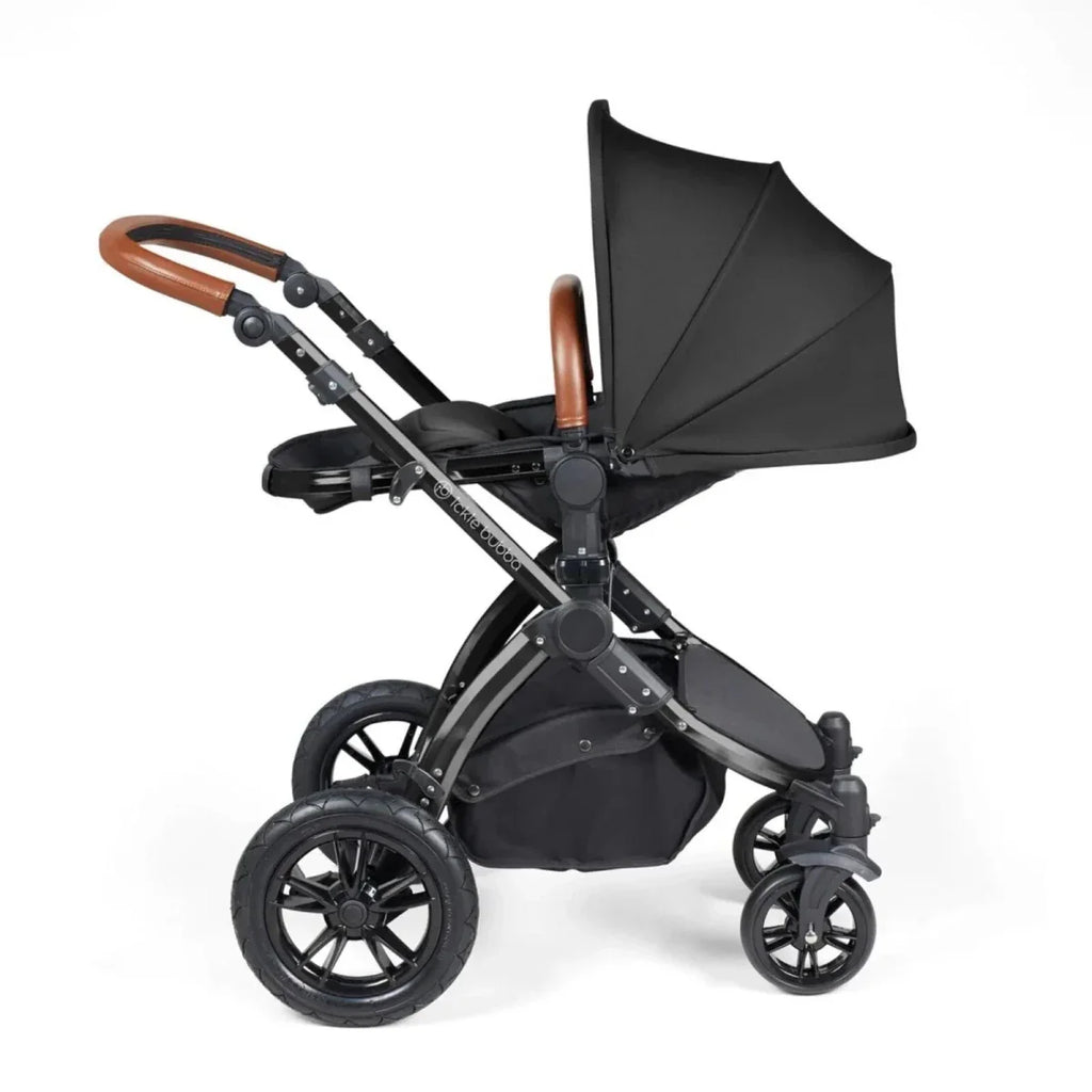 Ickle Bubba Stomp Luxe Travel System with i-Size Stratus Car Seat & ISOFIX Base 12 pcs - Black & Midnight & Tan