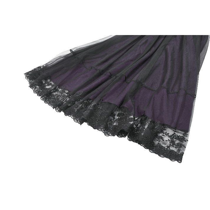 Dark in Love Lilith Gothic Maxi Dress – Black & Plum Bell Sleeve