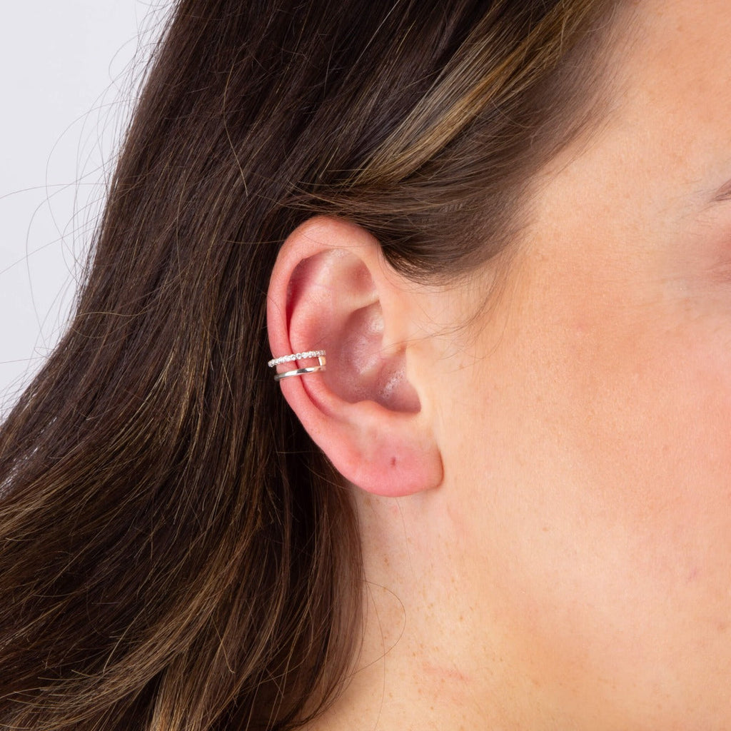 Gecko Jewellery Double Row CZ Ear Cuff in Recycled Sterling Silver