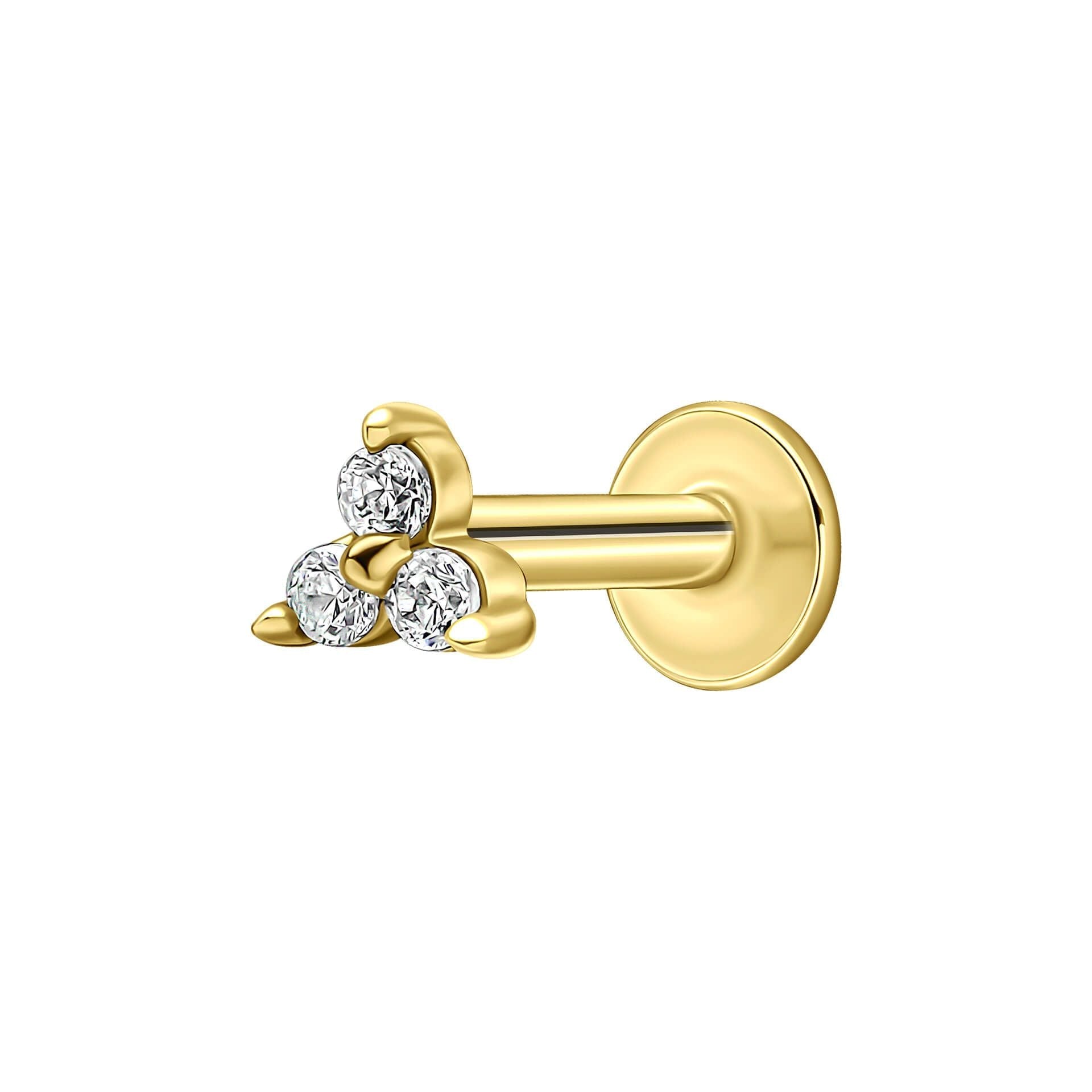 Gecko Jewellery Trilogy Labret Stud Earring | Gold Plated Silver