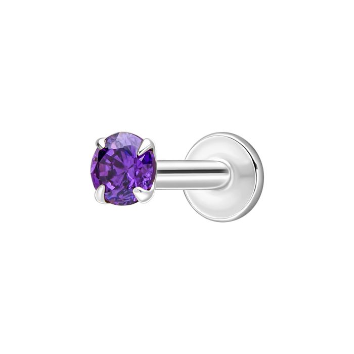 Gecko Jewellery Amethyst Cubic Zirconia Sterling Silver Labret Stud