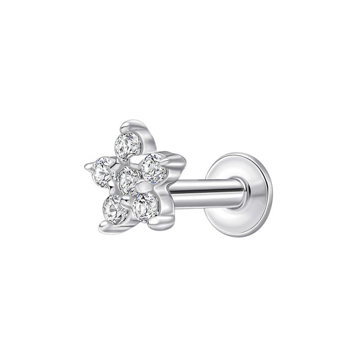 Gecko Jewellery Flower Labret Stud Earring | Sterling Silver & CZ