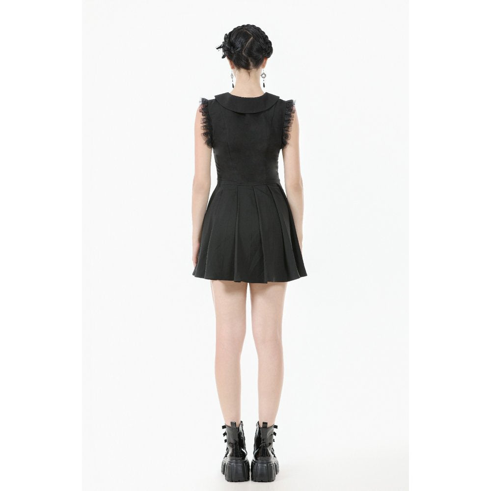 Dark In Love Gwendolyn Goth Mini Dress | Black Lace Panel A-Line