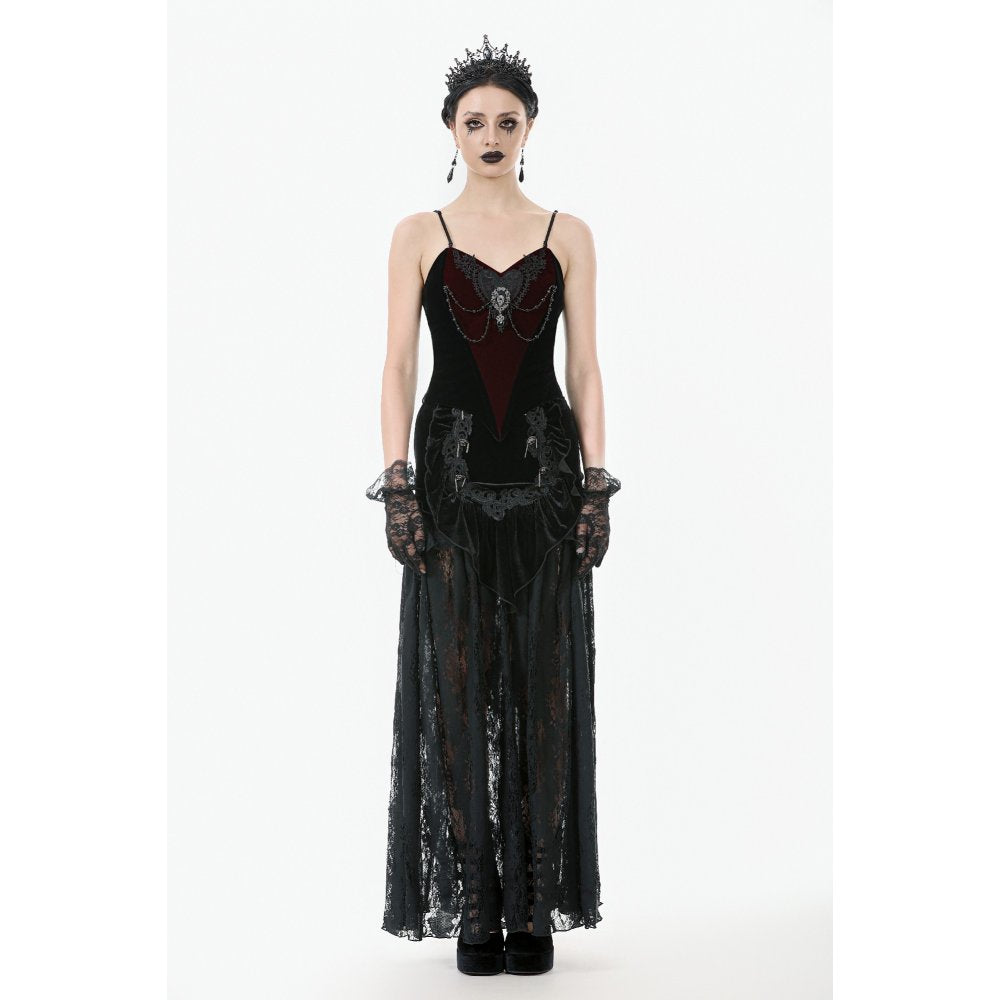 Dark in Love Morrigan Velvet & Lace Goth Top – Wine Red & Black