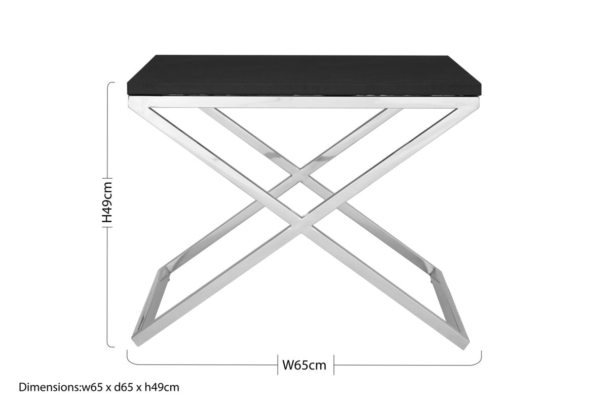 Orsina Black Leather Look End Table | Silver Stainless Steel Legs
