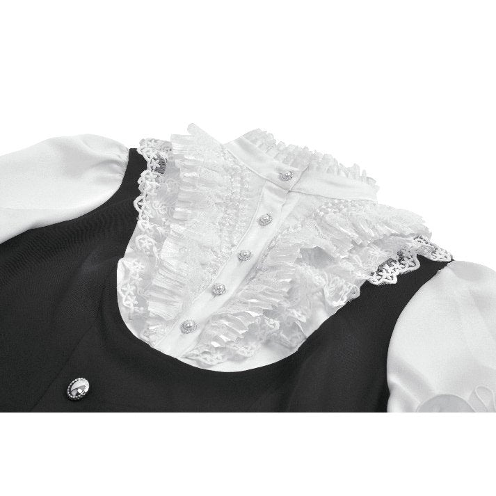 Dark in Love Court-Style Gothic Blouse | Black & White Lace Ruffle