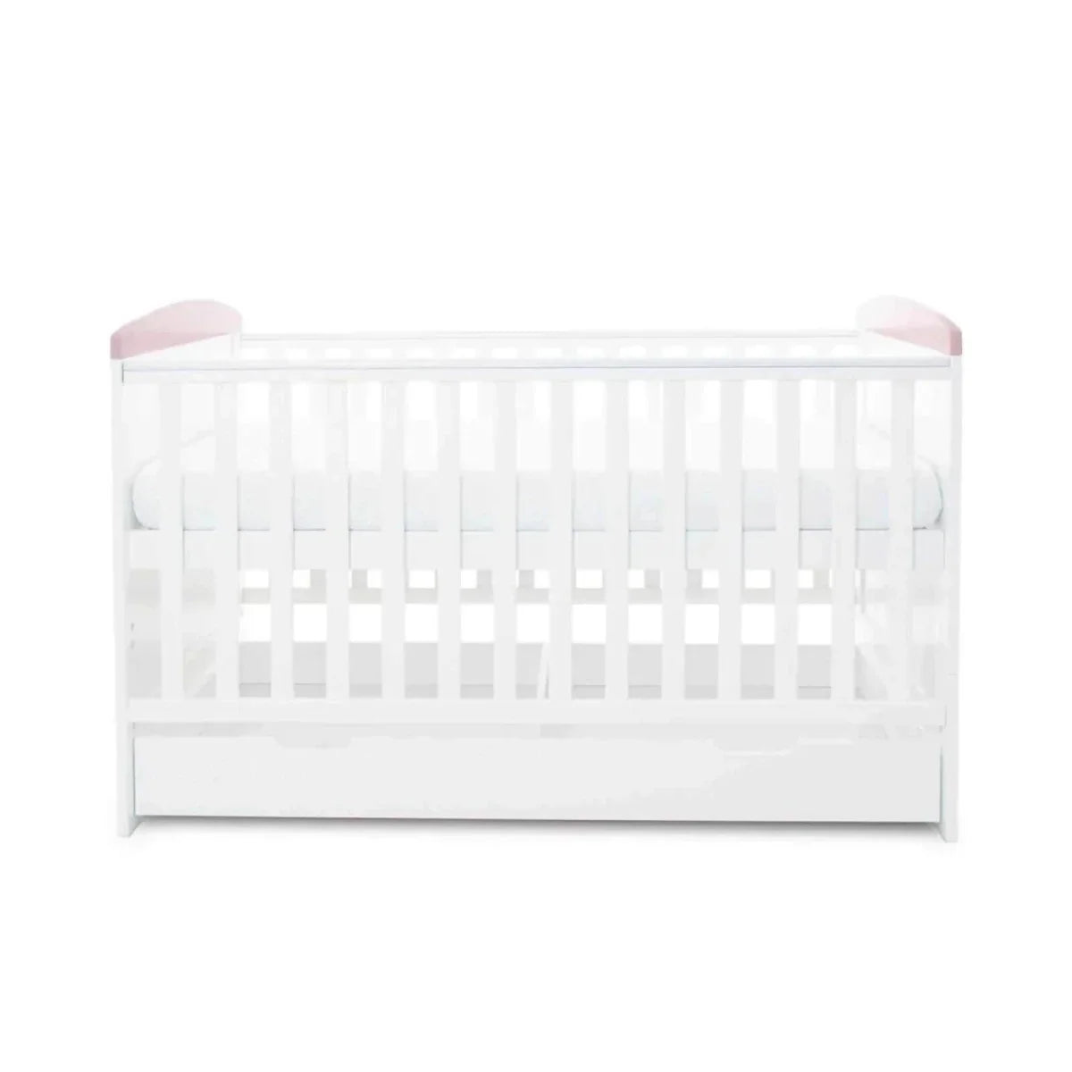 Ickle Bubba Coleby Style Cot Bed with Under Drawer Elephant Love Pink - Fibre Mattress