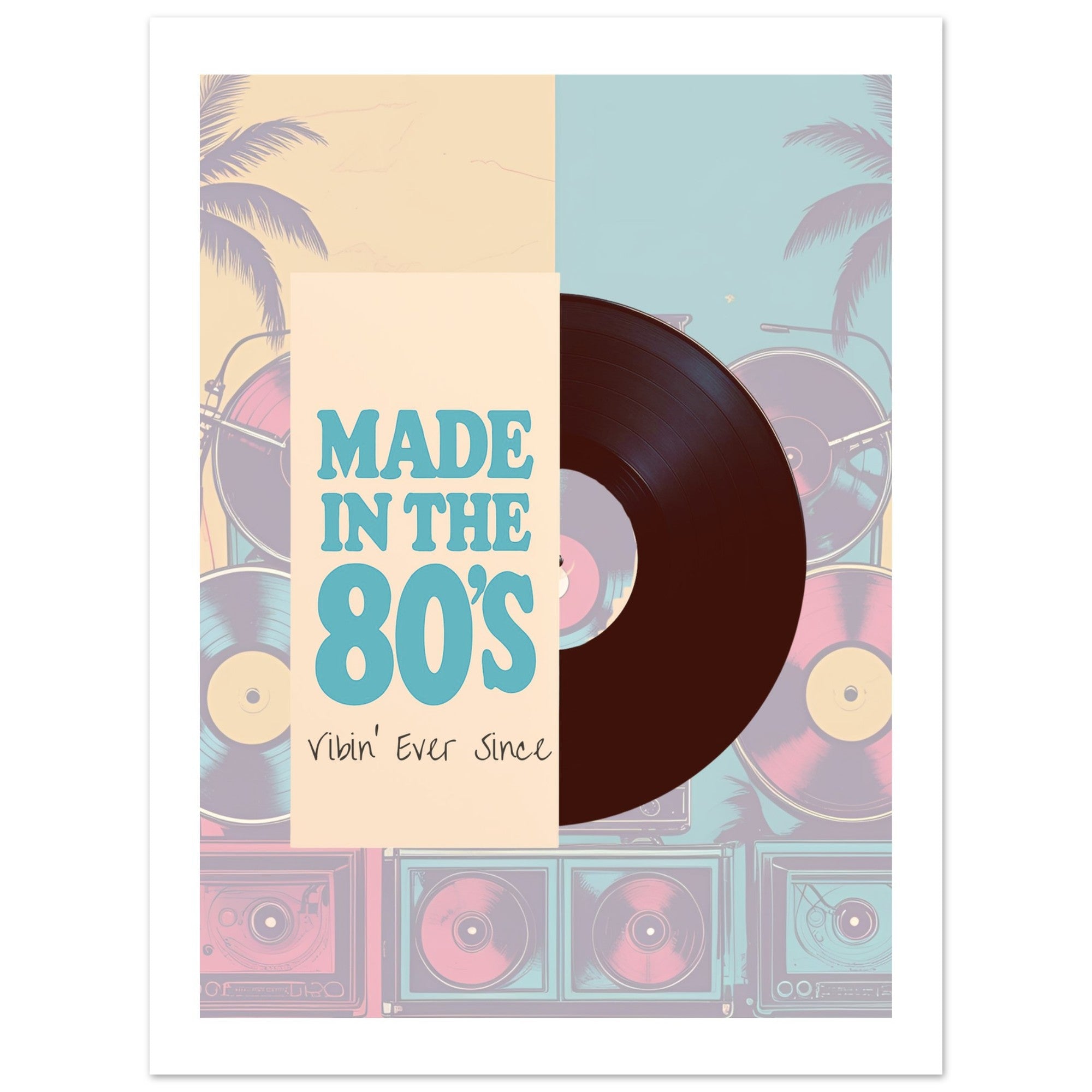 80s Retro Vinyl Record Poster - Boombox Wall Art - Vintage Music Print for Music Lovers