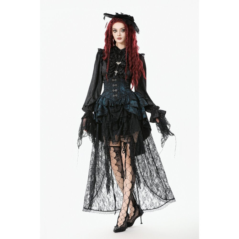 Dark in Love Sabina Black Sheer Lace High-Low Gothic Bustle Skirt
