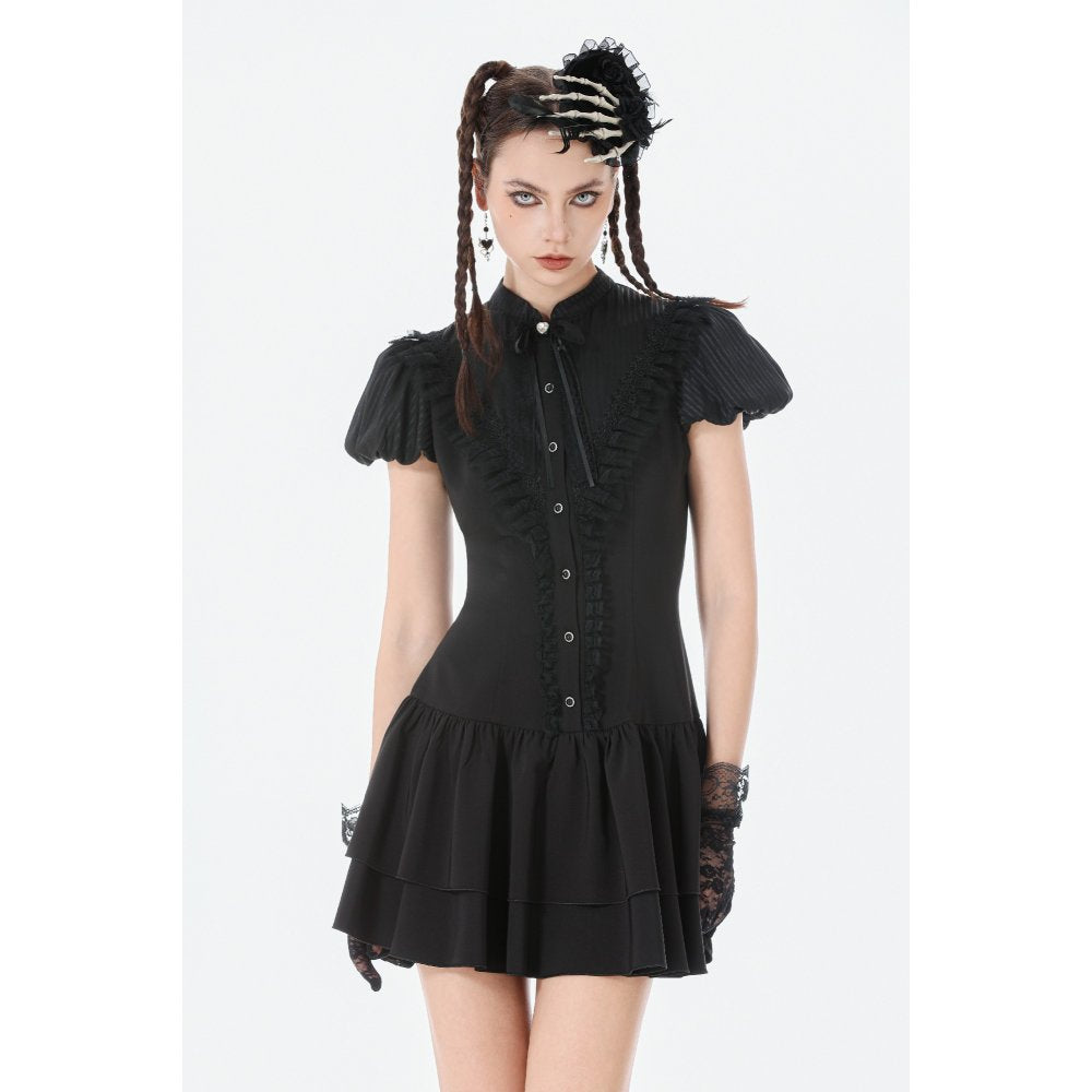 Dark in Love Lolita Bow-Trim Lace Dress | Gothic High-Low Evening Gown