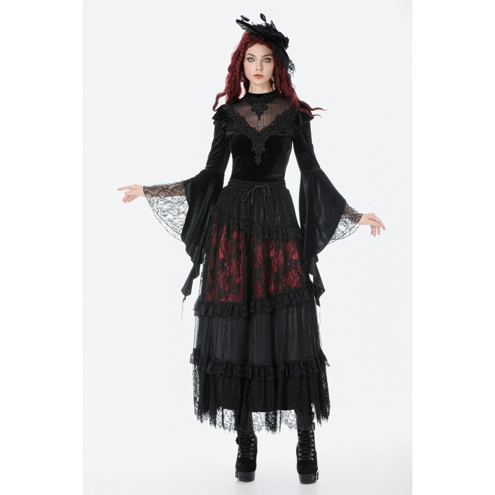 Dark in Love Gothic Velvet Lace High-Neck Top – Victorian Style