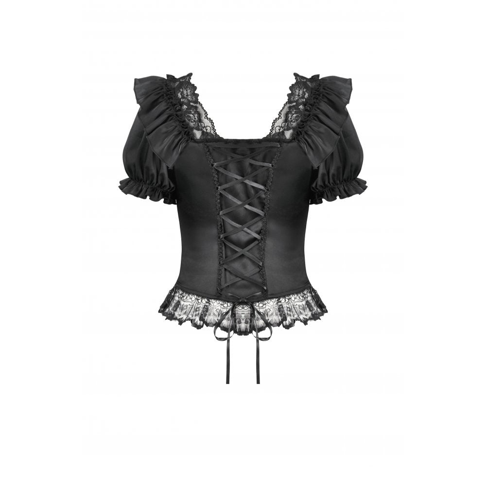 Dark in Love Seraphina Black Ruched Puff Sleeve Corset Top