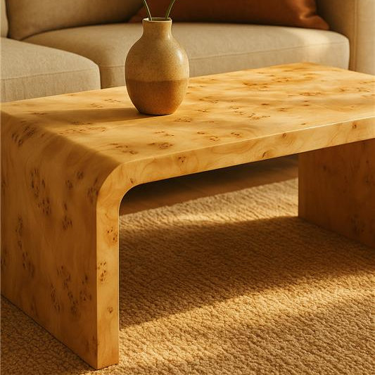 Orsina Mota Natural Burl Wood Curved Coffee Table – Japandi Style