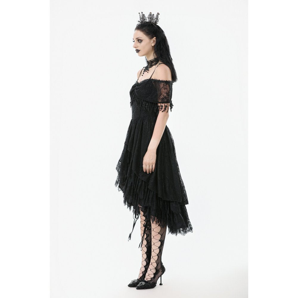 Dark in Love Soraya Gothic Lace High-Low Dress | Off-Shoulder Black