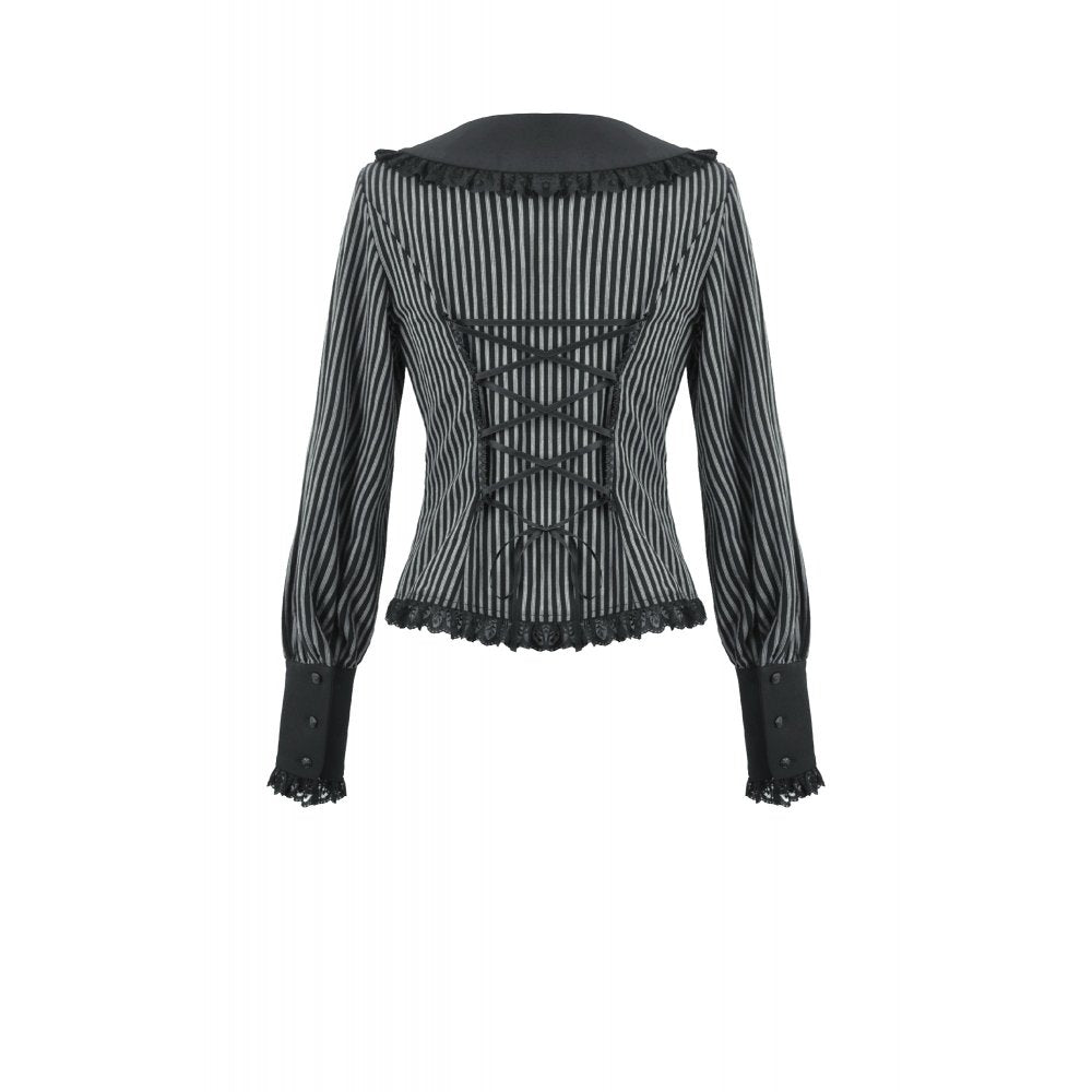 Dark in Love Gothic Peter Pan Collar Lace Shirt | Striped Cotton Top