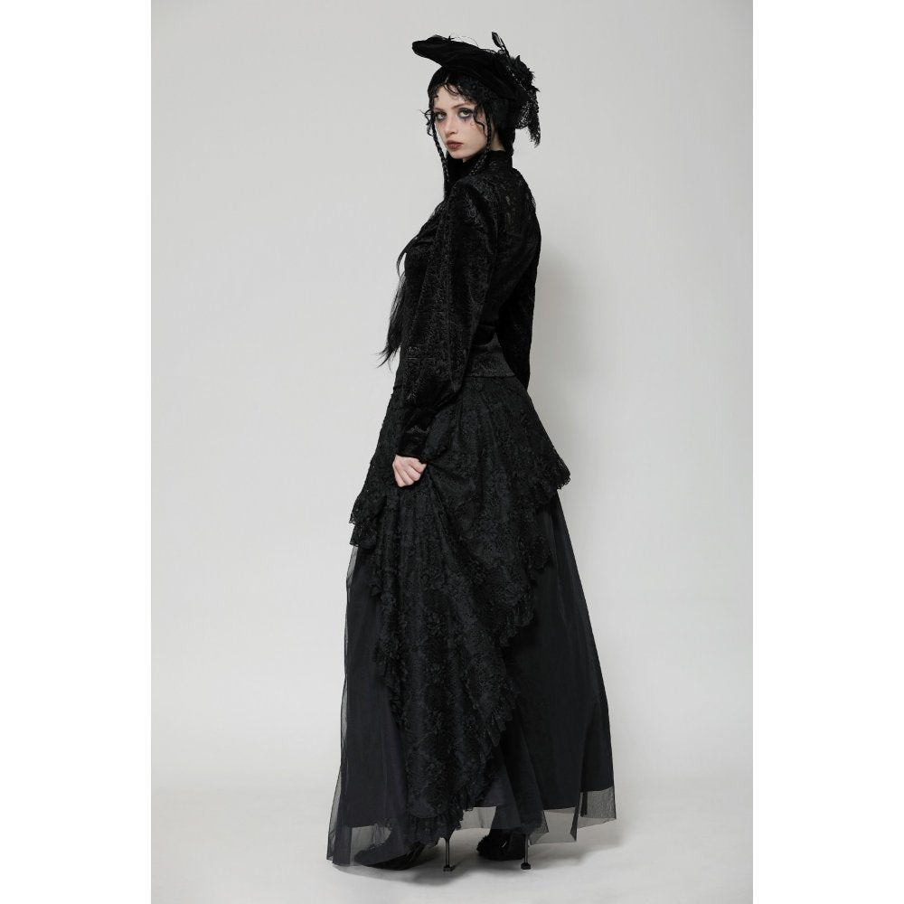 Dark in Love Cyra Gothic Jacquard Velvet Bell Sleeve Turtle Neck Top