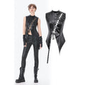 Dark in Love Black Distressed Leather-Look Lace-Up Punk Vest Top