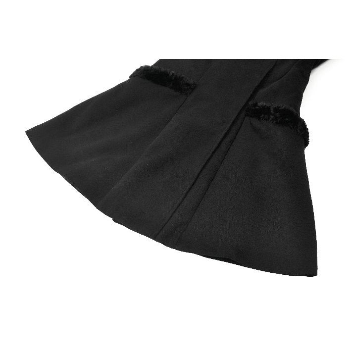 Dark in Love Cat-Ear Faux Fur Trim Gothic A-Line Skater Coat