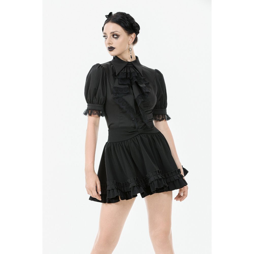 Dark in Love Viktoria Gothic Blouse – Black Lace Ruffle Victorian Top