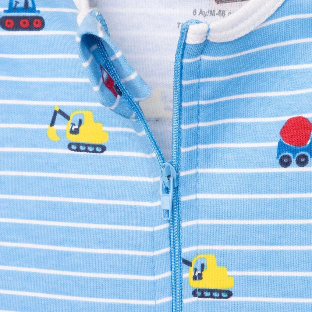 HelloBaby Boys Footed Romper Vehicles Zip-up Crew Neck Long Leg Long Sleeve - Blue