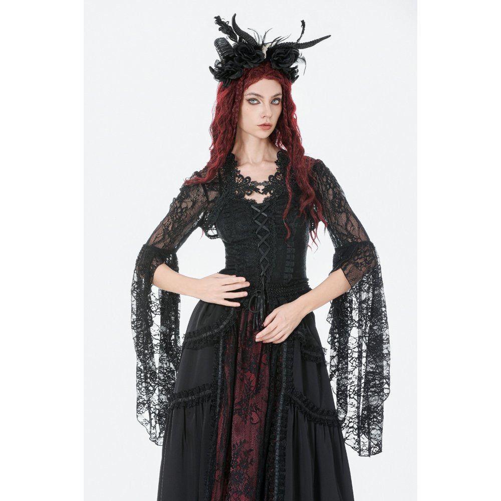 Dark In Love Lilith Gothic 3D Lace Bell Sleeve Cape – Floral Shrug