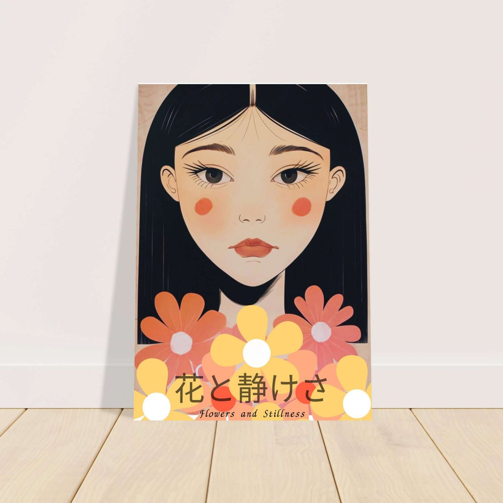 Flowers & Stillness: Japanese Portrait Art Print - Stunning Matte Poster for Home Decor