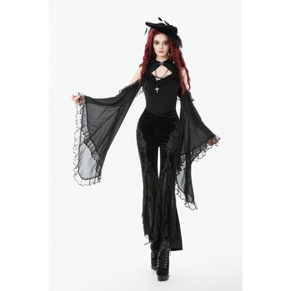 Dark in Love Erzebeth Black Velvet Lace Flare Trousers – Gothic Style