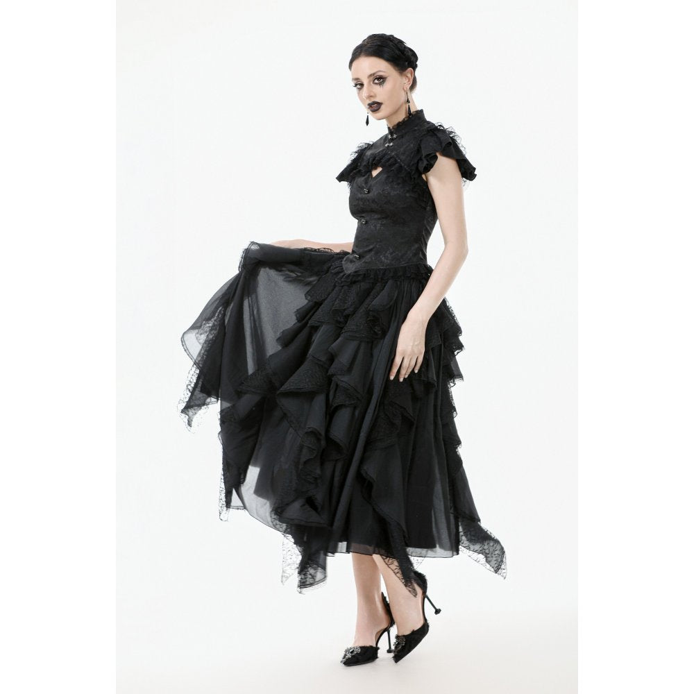 Dark in Love Seraphine Black Lace Shoulder Goth Top | Victorian Style