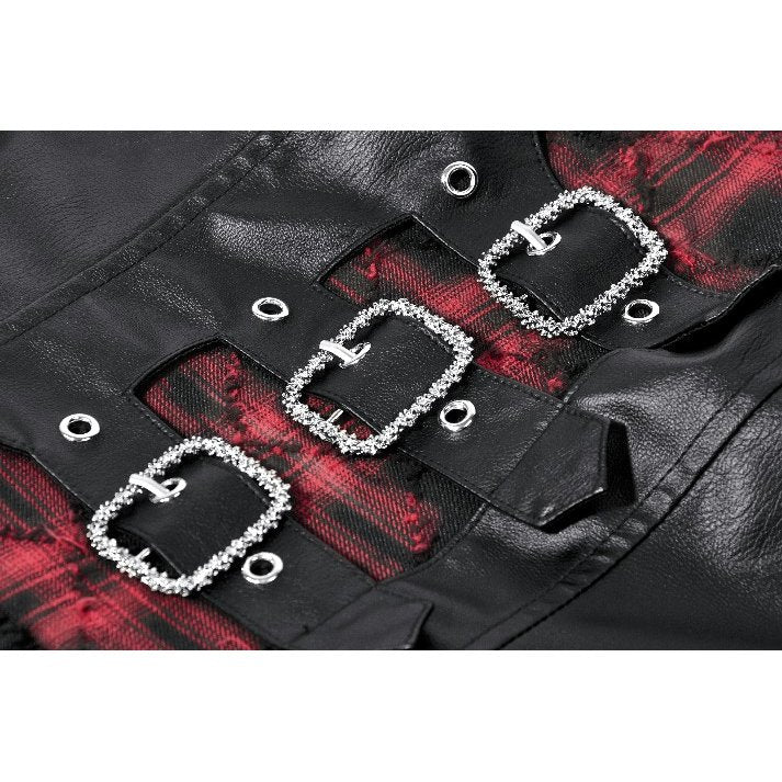 Dark in Love Red Plaid & Faux Leather Layered Punk Sweetcore Dress