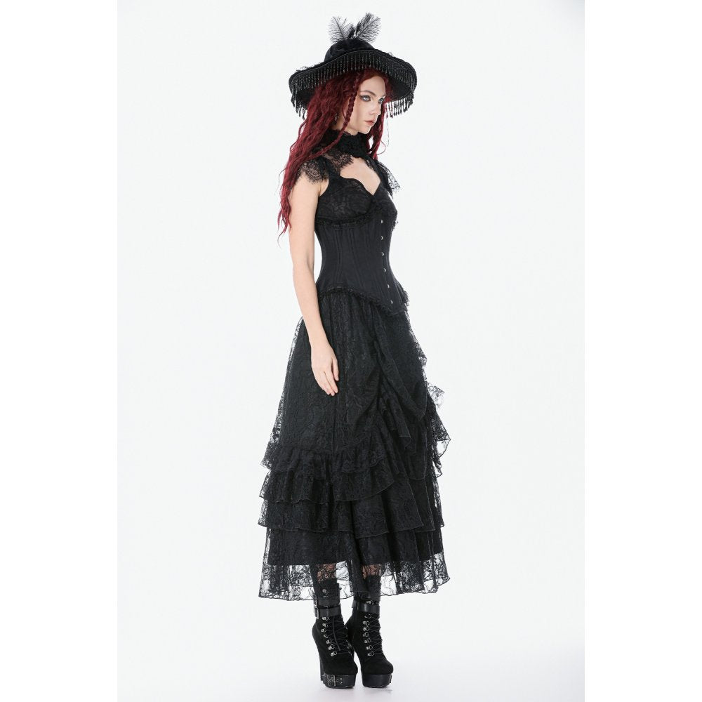 Dark in Love Talia Gothic Longline Metal Boned Corset | Black Polyester