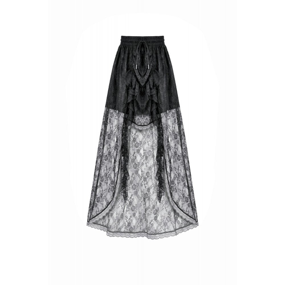 Dark in Love Sabina Black Sheer Lace High-Low Gothic Bustle Skirt