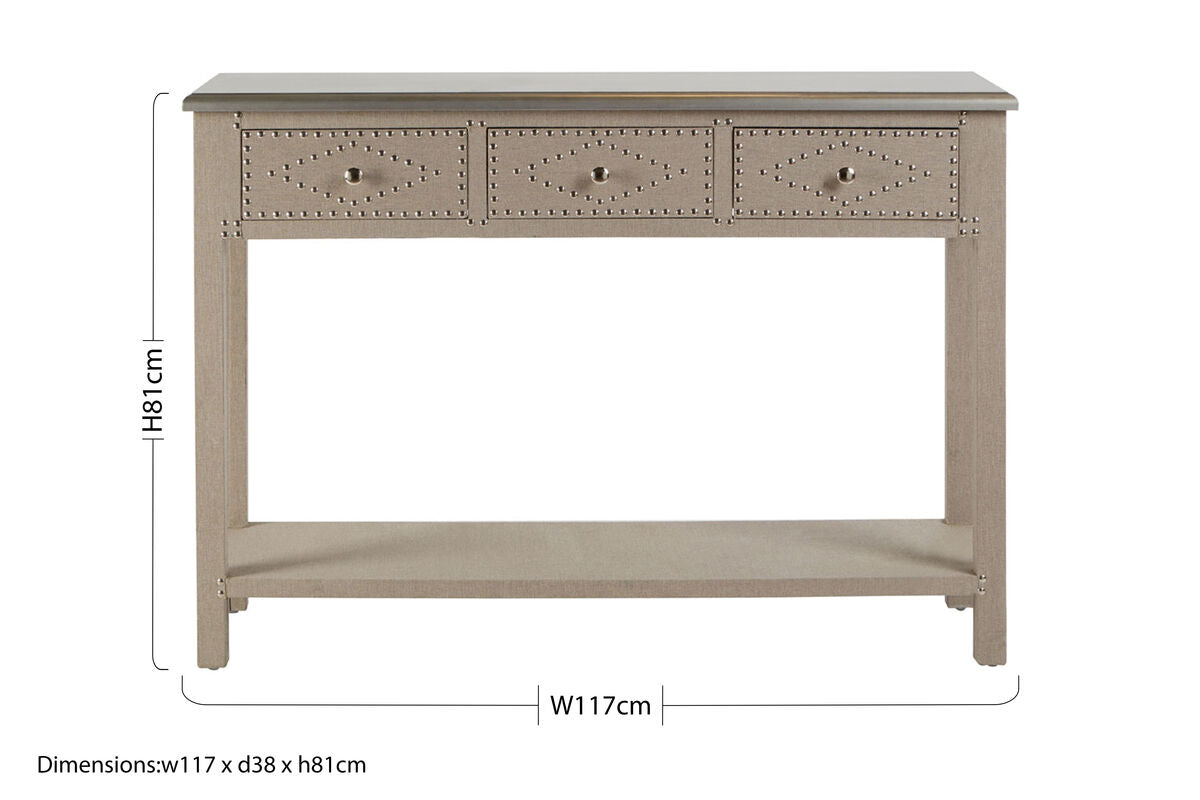 Orsina Manhattan 3-Drawer Console Table – Silver Top Wooden Hallway Desk