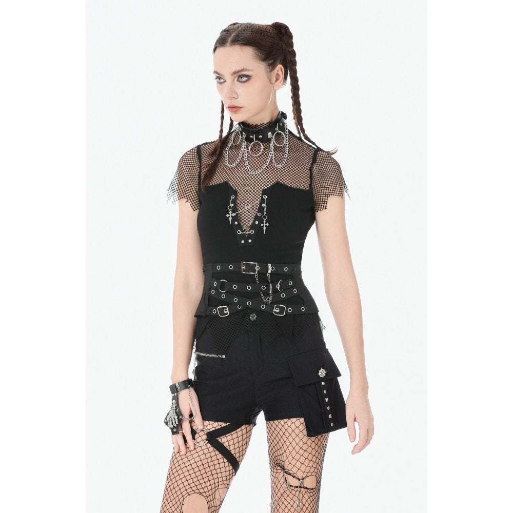 Dark in Love Punk Metal Utility Shorts – High-Waisted Industrial Style