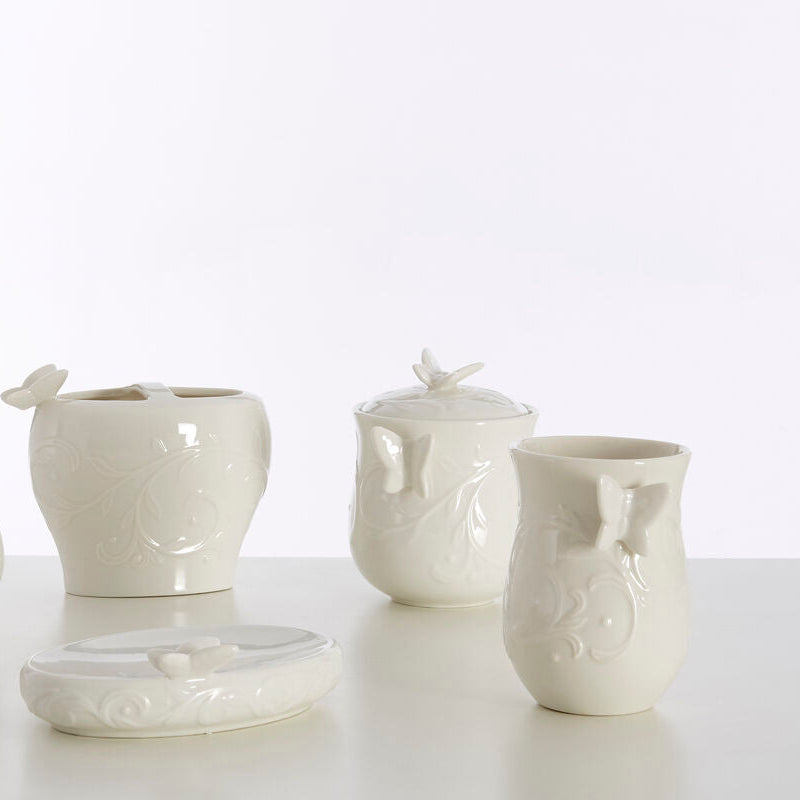 Orsina Edelle Porcelain Bathroom Jar – Butterfly Lid Vanity Organizer