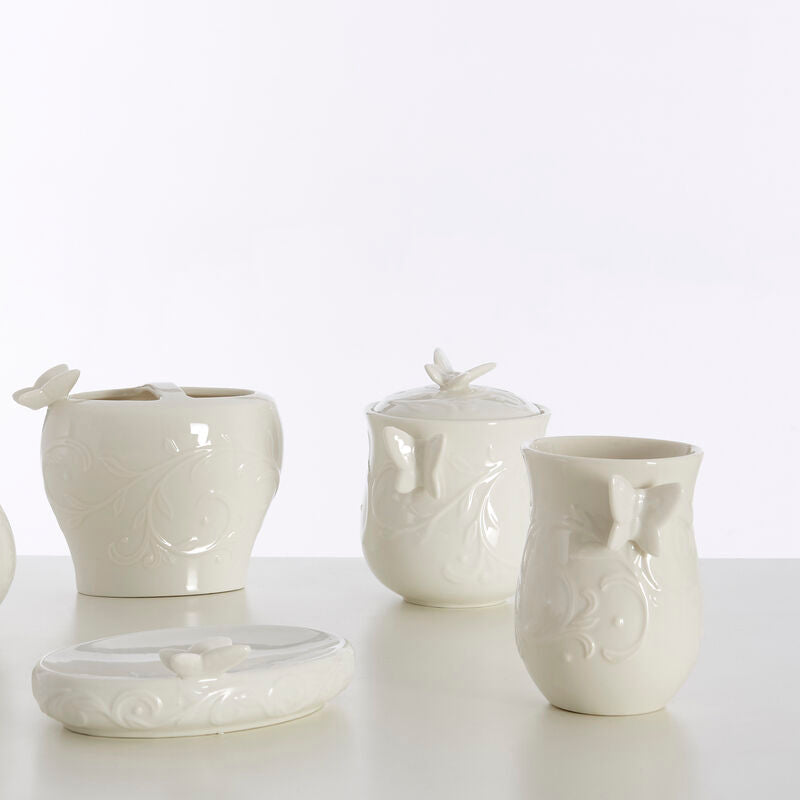 Orsina Edelle Porcelain Toothbrush Holder – White Floral Relief Design