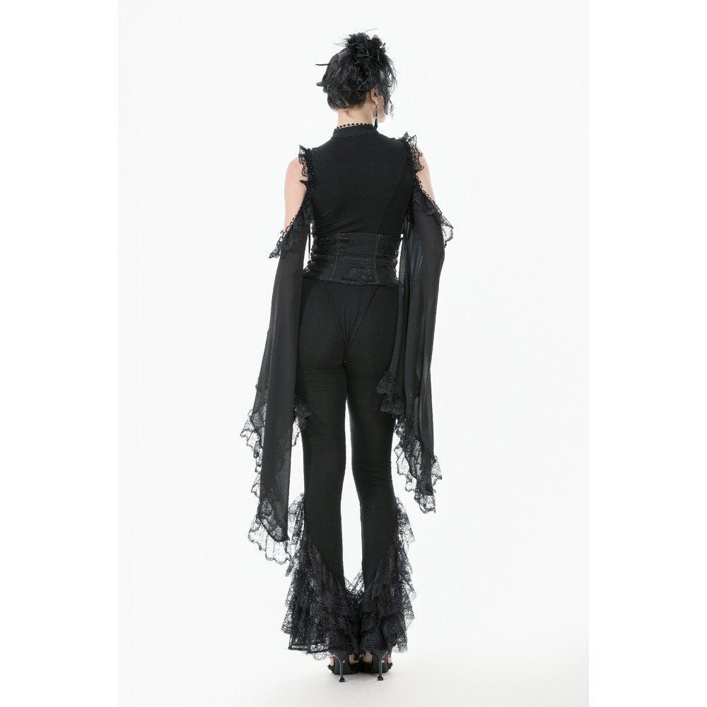 Dark in Love Goth Flare Leggings – Black High Waist Lace Frill