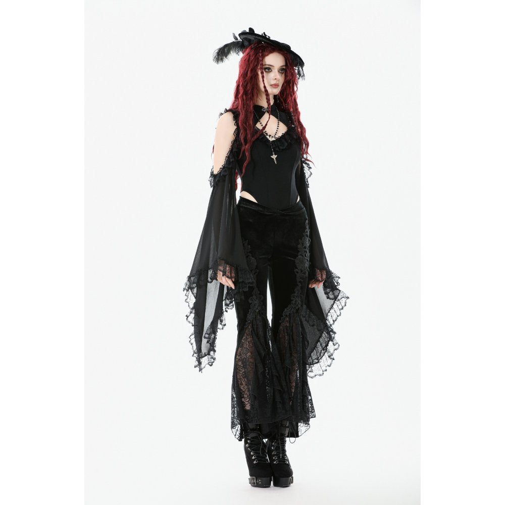 Dark in Love Erzebeth Black Velvet Lace Flare Trousers – Gothic Style