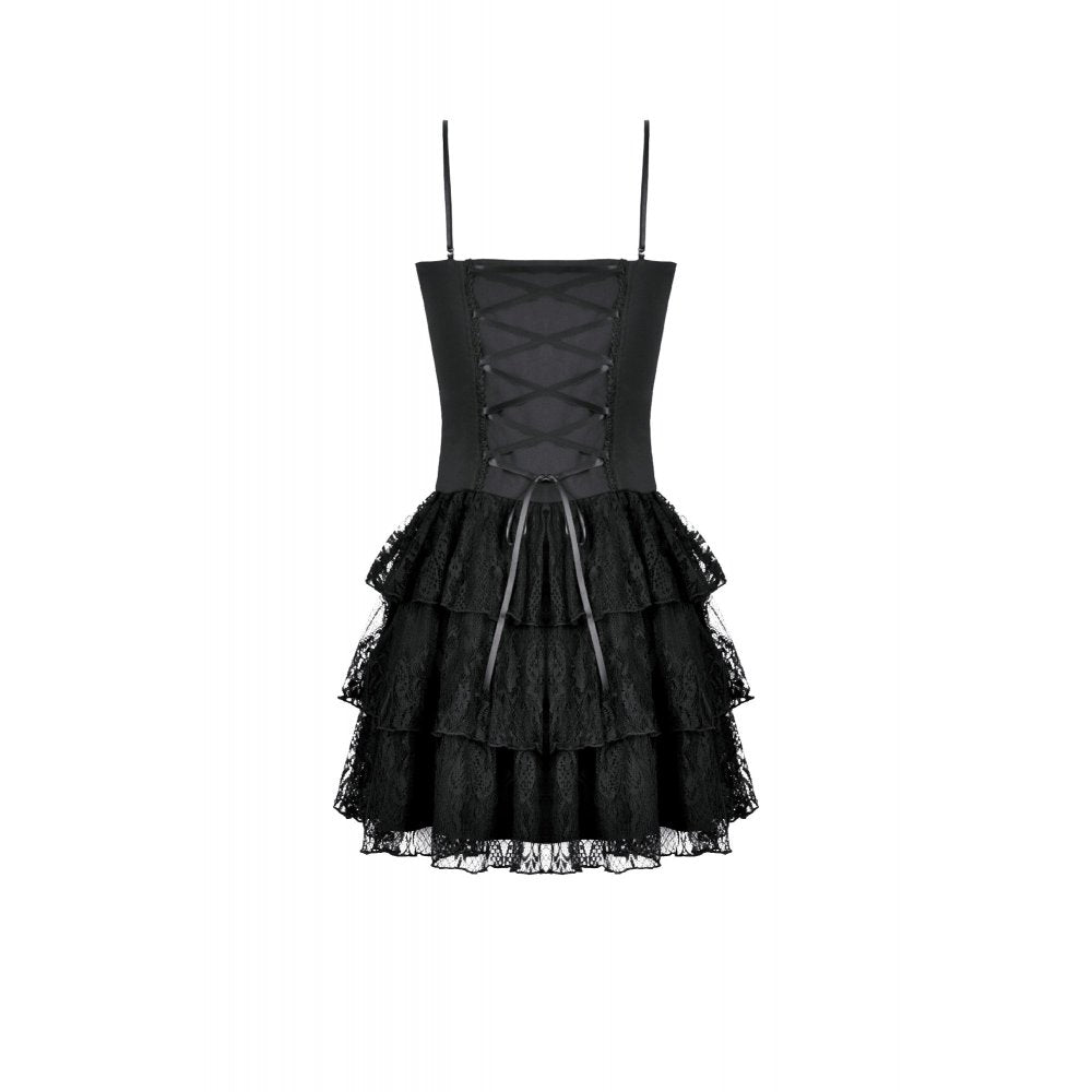 Dark in Love Crimson Shadow Layered Lace Cake Dress – Black and Red