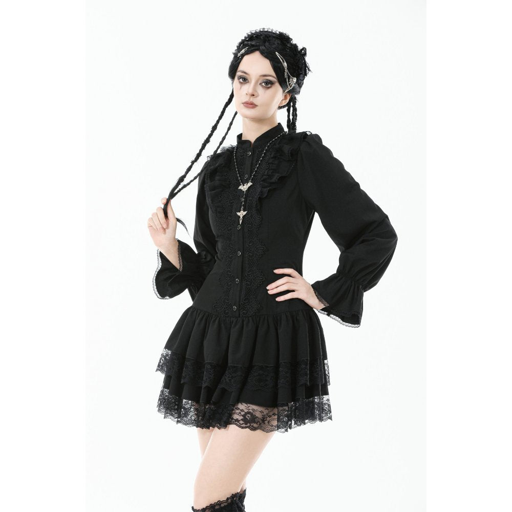 Dark in Love Desdemona Victorian Mini Dress – Black Lace Gothic Style