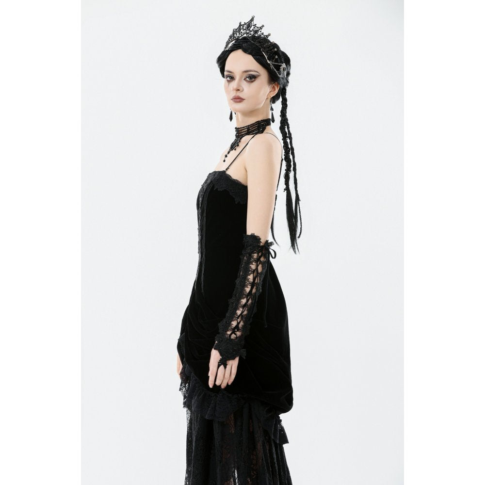 Dark in Love Erzebeth Gothic Arm Warmers – Black Lace-Up Gloves