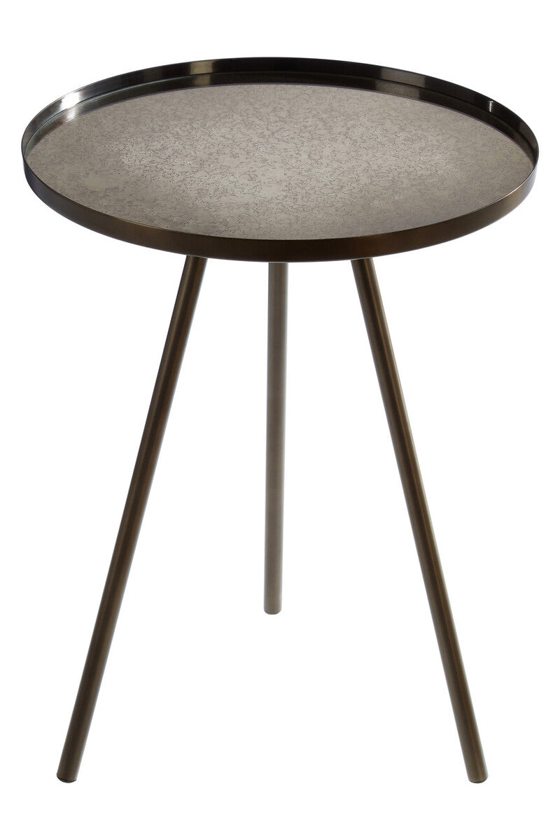 Orsina Corra Round Side Table – Black Iron with Antique Glass Top