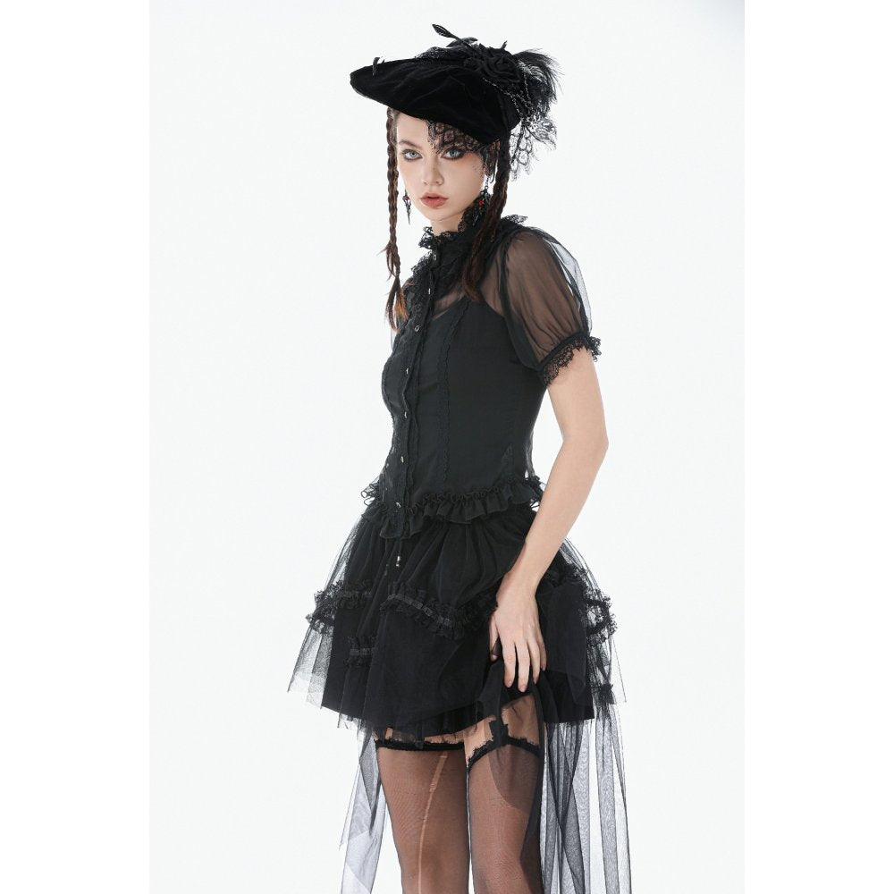 Dark in Love Gothic Black Sheer Mesh Tailed Petticoat Skirt