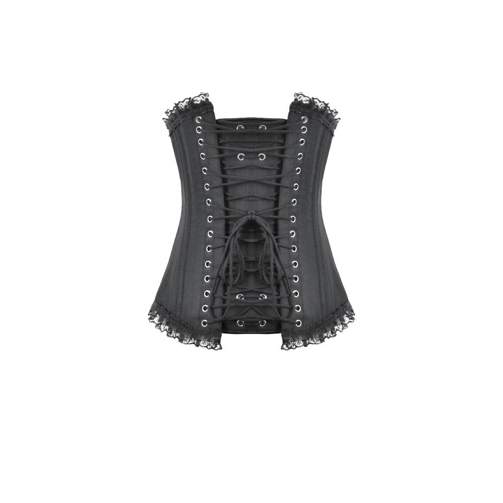 Dark in Love Talia Gothic Longline Metal Boned Corset | Black Polyester