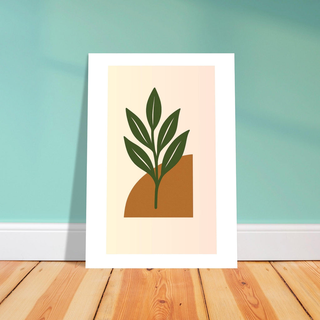 Green Leaf Botanical Wall Art – Minimal Plant Print with Terracotta Accent, Boho Decor