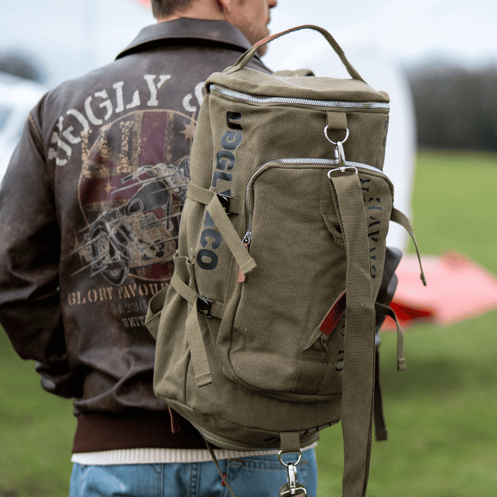 Uggly & Co Aviation Duffle Bag – Green Cotton Canvas Military Travel Bag